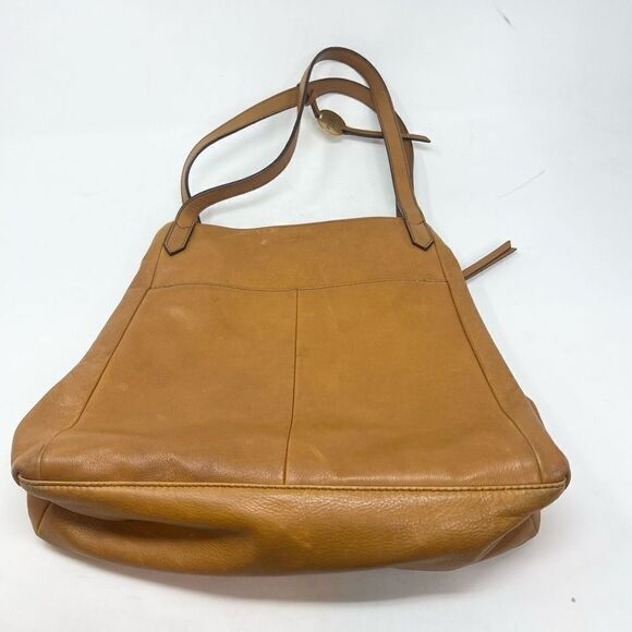 Margot Tote Bag Womens Tan Leather Turn Lock Front Double Handle - Picture 7 of 12